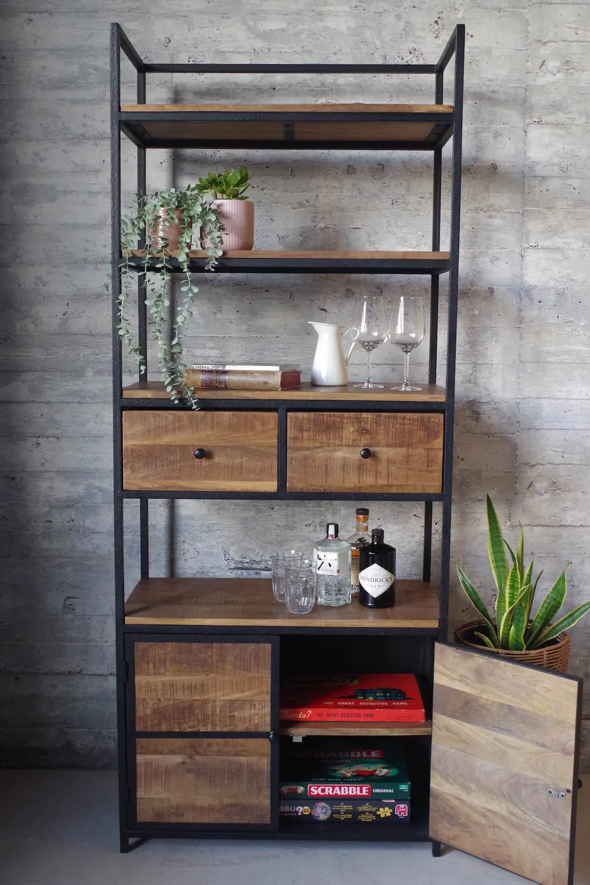Industrial Bookcase with Cupboard and Drawers