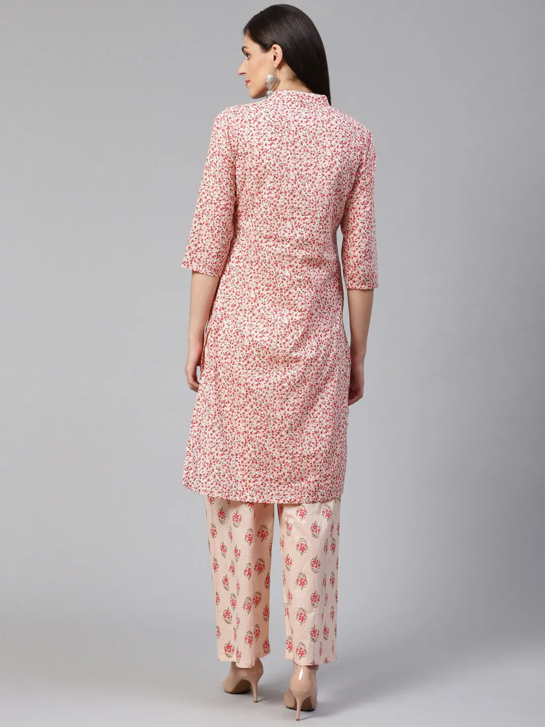 Jashvi Women Pink Floral Printed Kurta with Palazzos