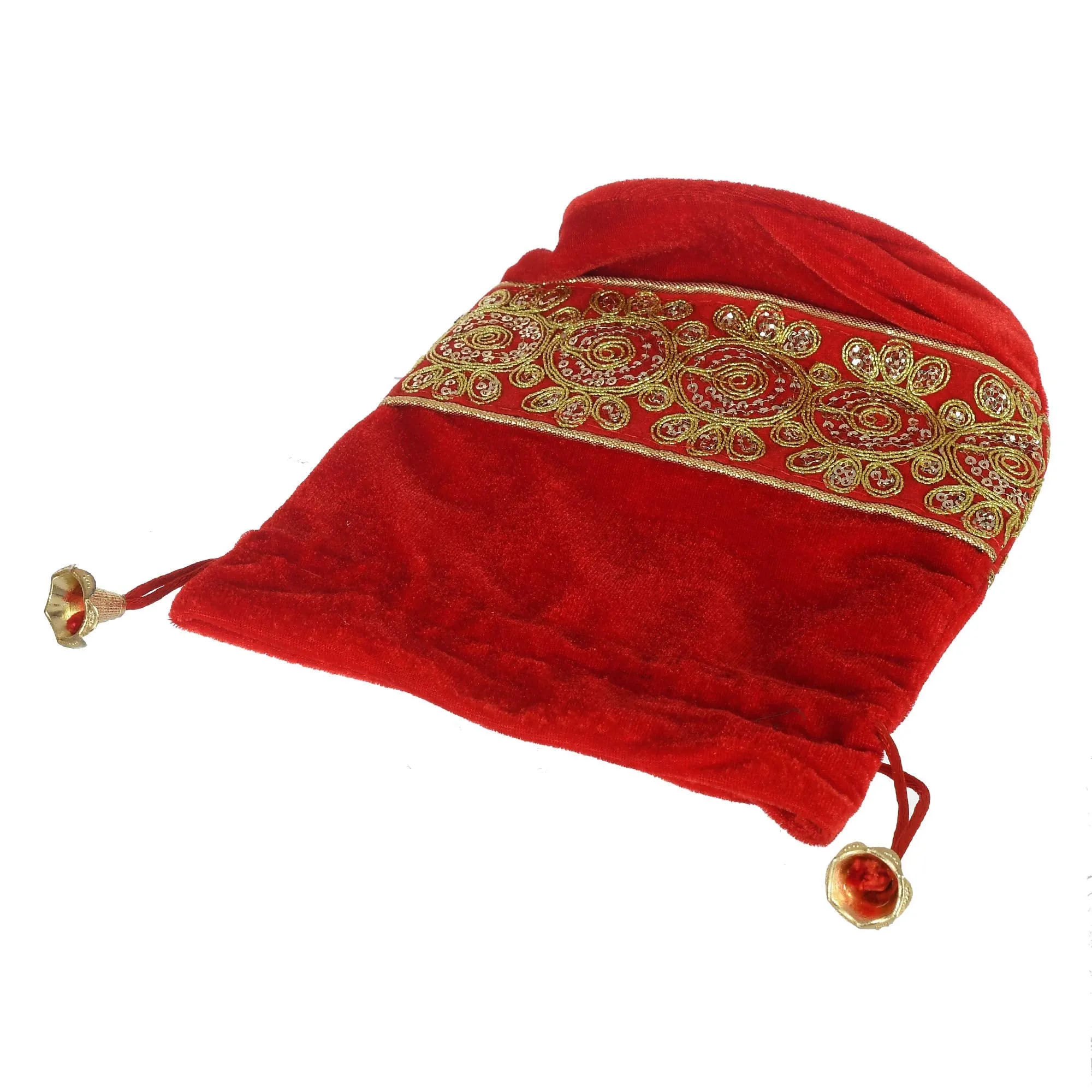 Kuber Industries Embroidered Design Drawstring Potli Bag Party Wedding Favor Gift Jewelry Bags-Pack of 3 (Red)