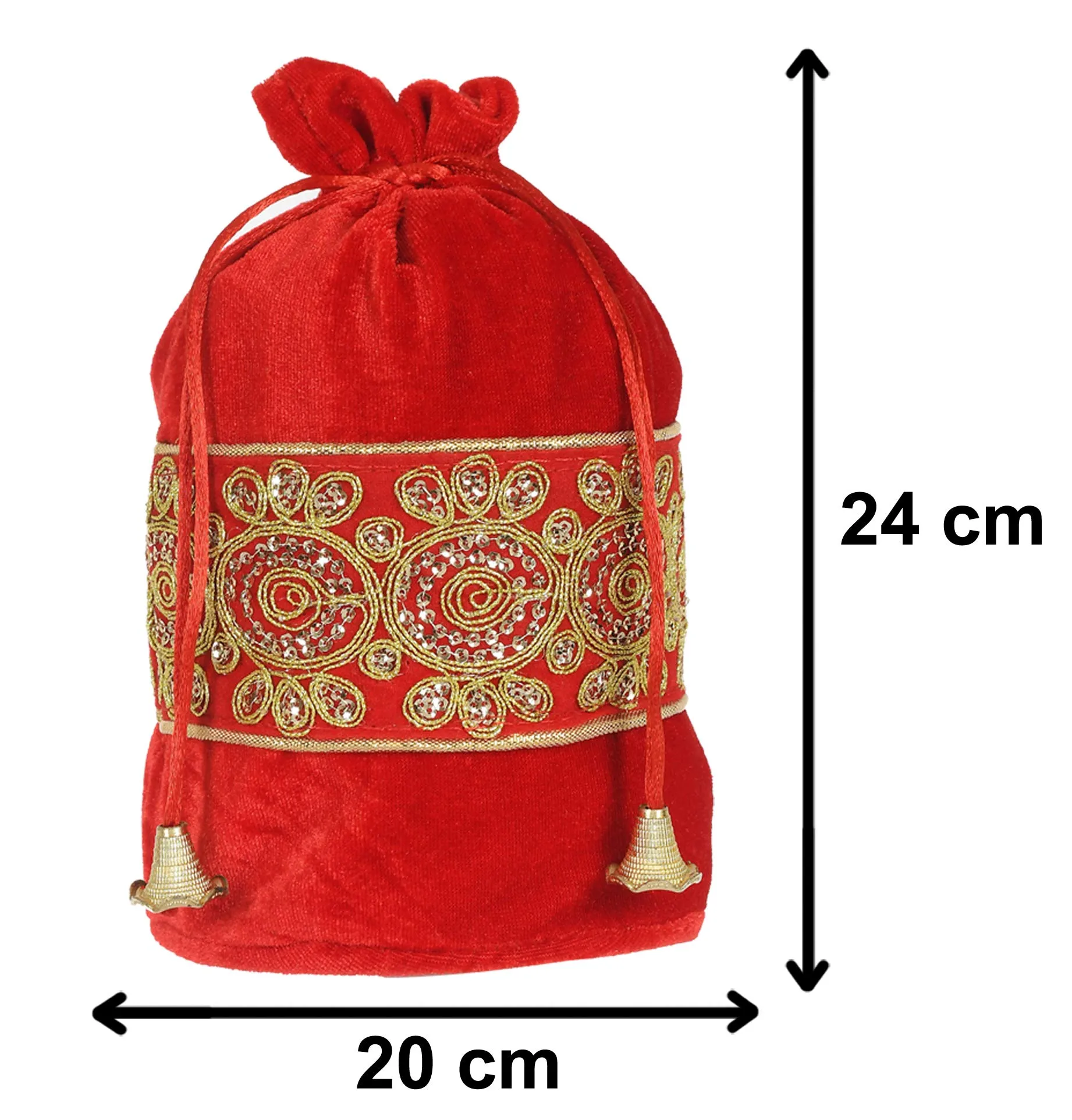 Kuber Industries Embroidered Design Drawstring Potli Bag Party Wedding Favor Gift Jewelry Bags-Pack of 3 (Red)