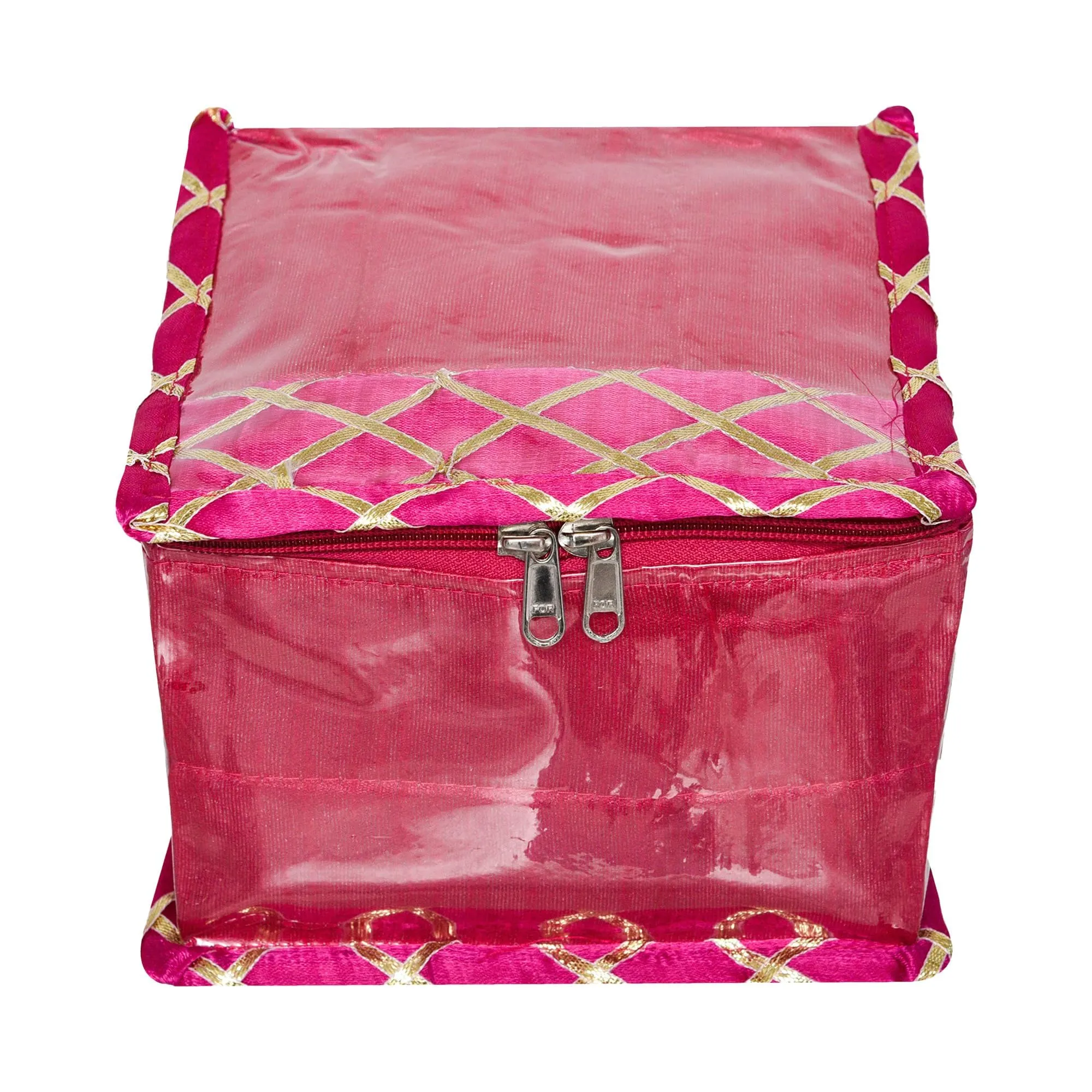 Kuber Industries Makeup Storage Bag | Locker Makeup Kit | Cosmetic Kit for Travel | Makeup Kit for Woman | 10 Detachable Pouch | Gota Check Jewellery Organizer | Small | Pink