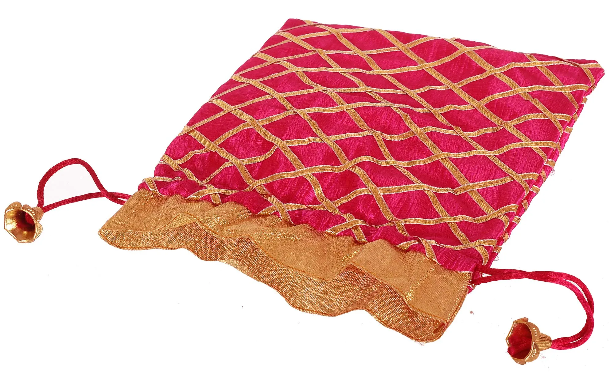 Kuber Industries Potli Bags Handbags for Women Gifting Wristlets for Wedding, Festival, Kitty Subh Shagun-Pack of 2 (Red & Pink)