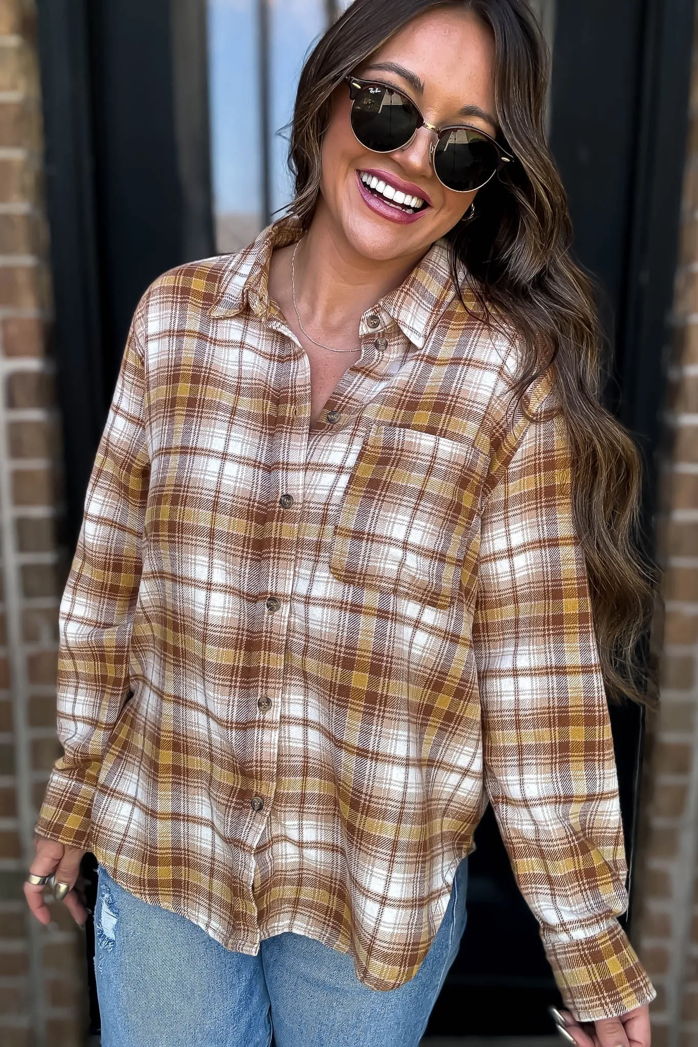 Long Plaid Mellow Print Button Down Shirt