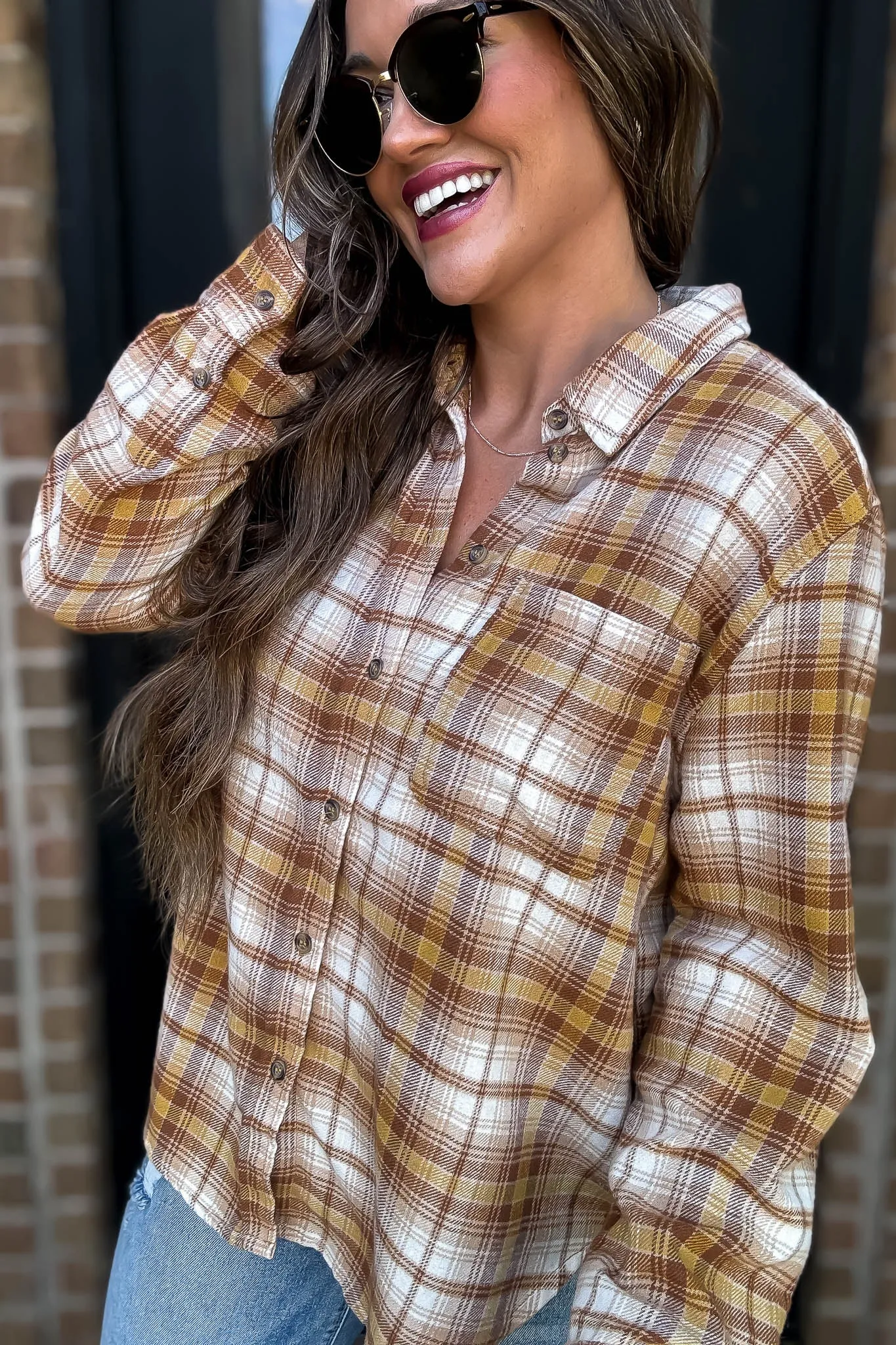 Long Plaid Mellow Print Button Down Shirt
