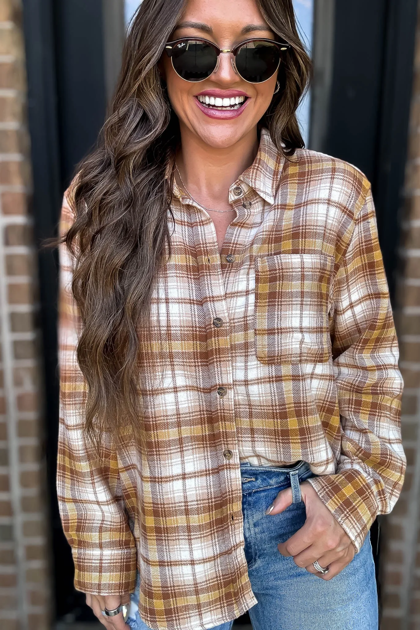 Long Plaid Mellow Print Button Down Shirt