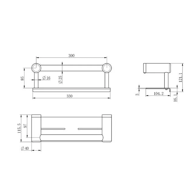 Nero Mecca Care 25mm Grab Rail With Shelf 300mm Matte Black