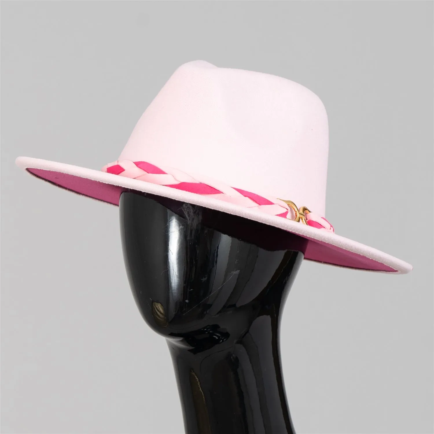 Passion 4 Fashion PF108 Two-tone Braided Buckle Fedora Hat