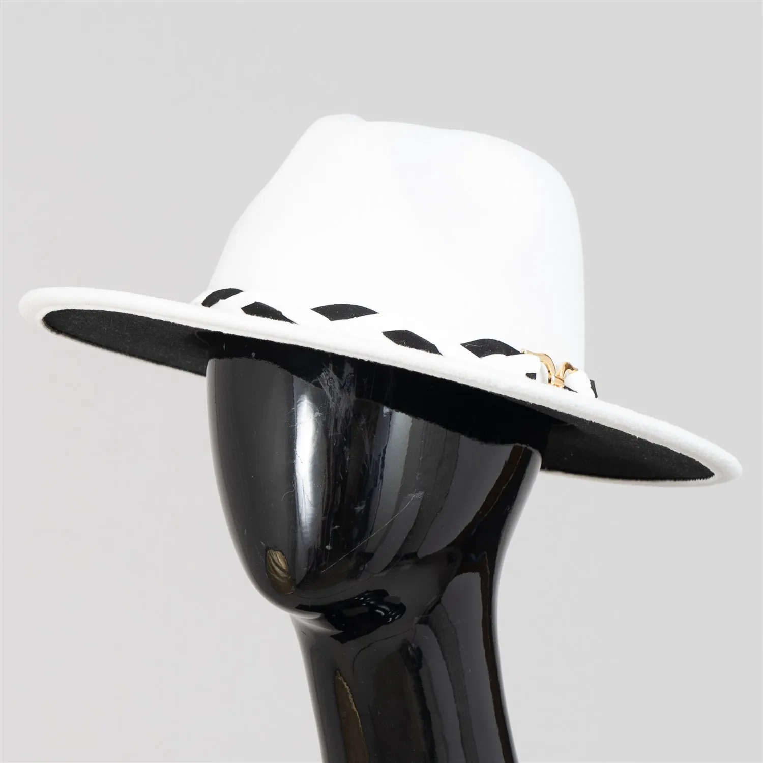Passion 4 Fashion PF108 Two-tone Braided Buckle Fedora Hat