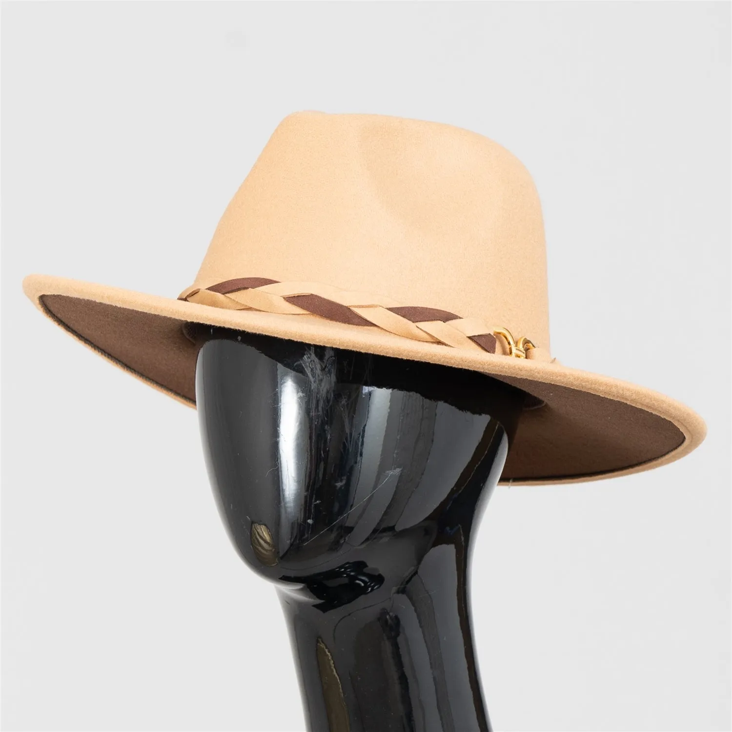 Passion 4 Fashion PF108 Two-tone Braided Buckle Fedora Hat