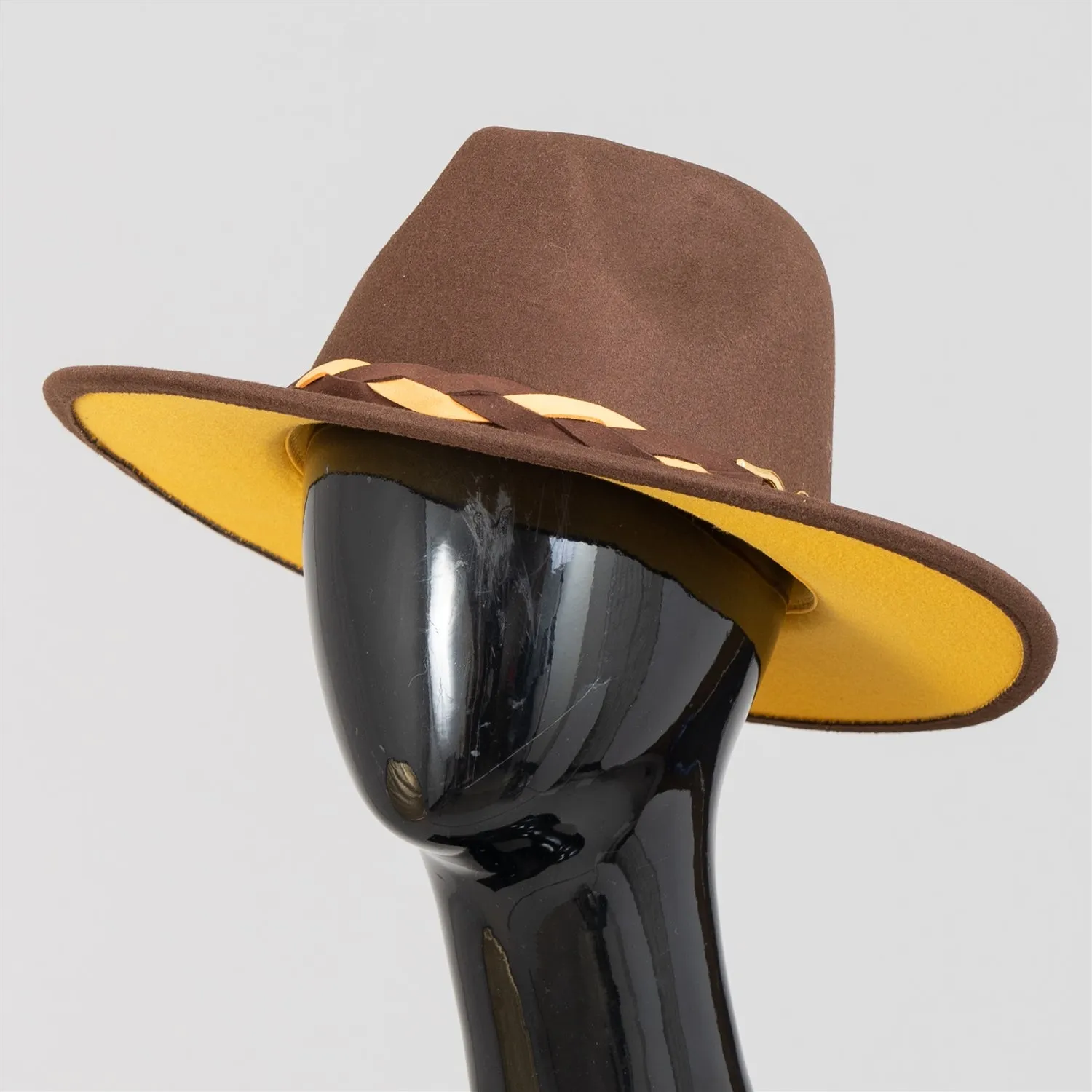 Passion 4 Fashion PF108 Two-tone Braided Buckle Fedora Hat