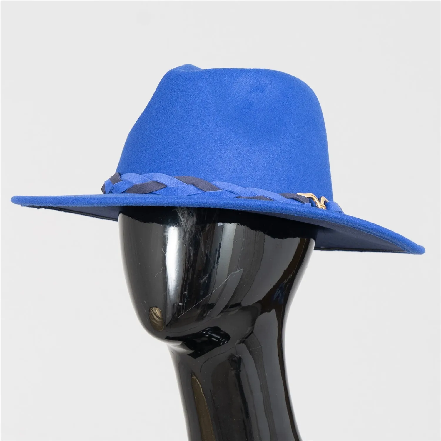 Passion 4 Fashion PF108 Two-tone Braided Buckle Fedora Hat