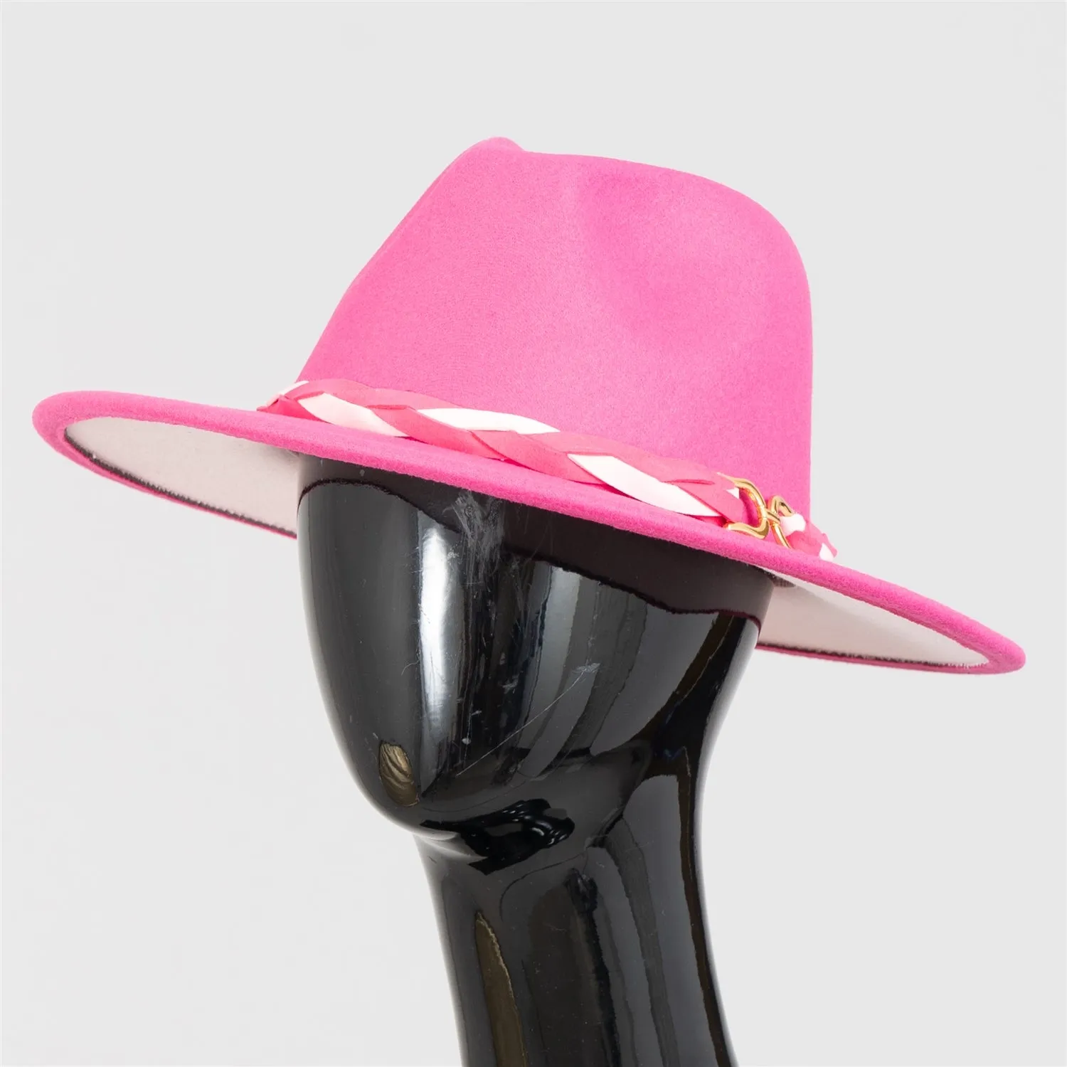 Passion 4 Fashion PF108 Two-tone Braided Buckle Fedora Hat