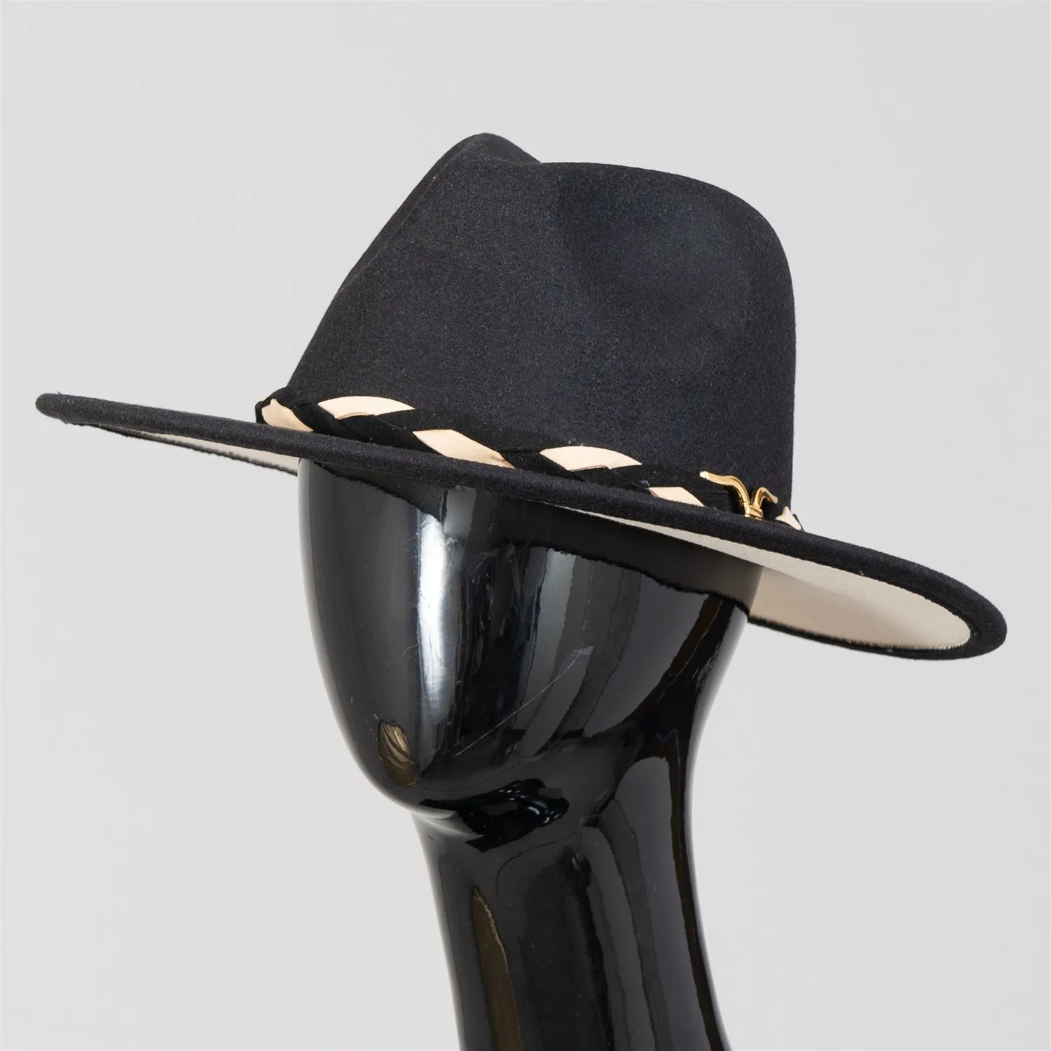 Passion 4 Fashion PF108 Two-tone Braided Buckle Fedora Hat
