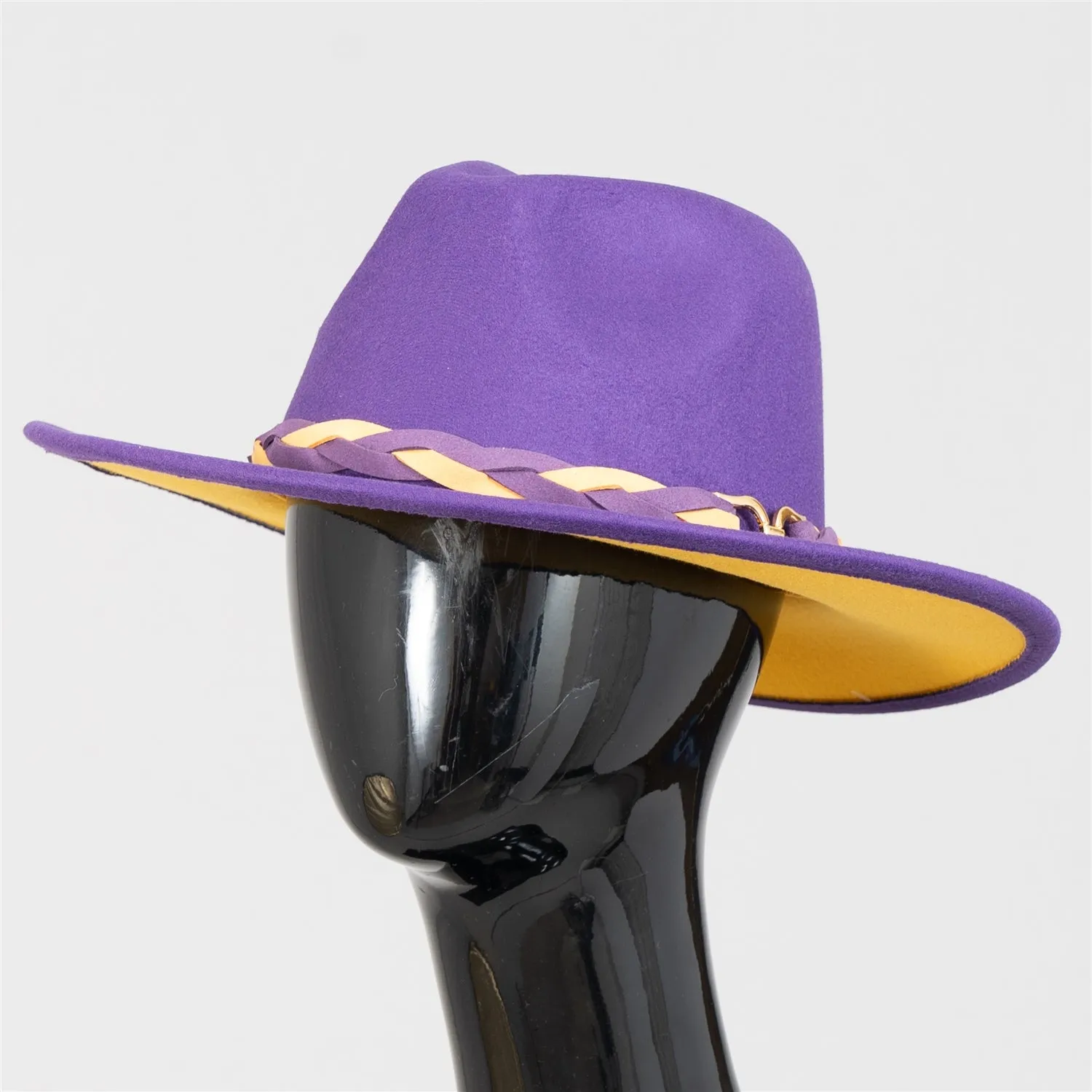 Passion 4 Fashion PF108 Two-tone Braided Buckle Fedora Hat