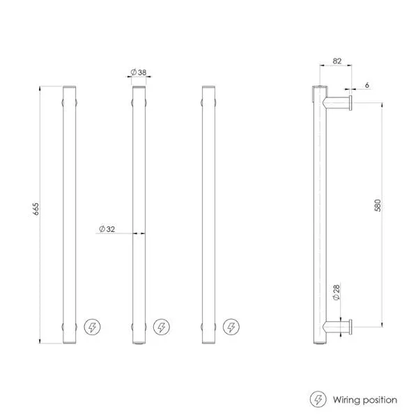 Phoenix Heated Triple Towel Rail Round 600mm - Matte Black