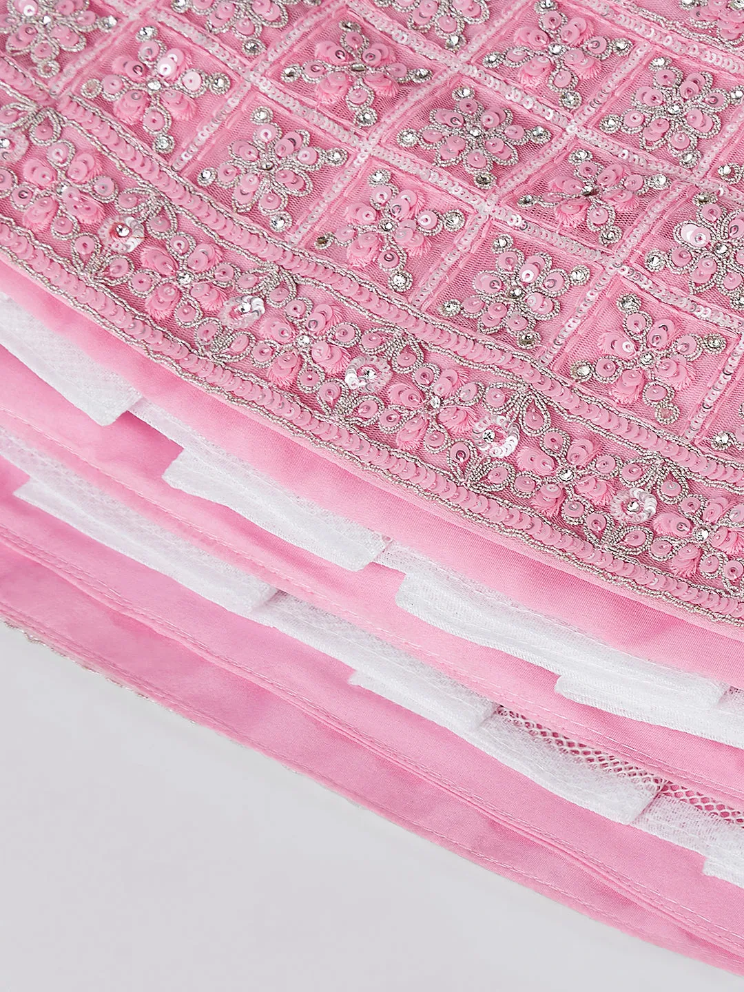 Pink Net Sequins, Zarkan and thread embroidery Semi-Stitched Lehenga choli & Dupatta