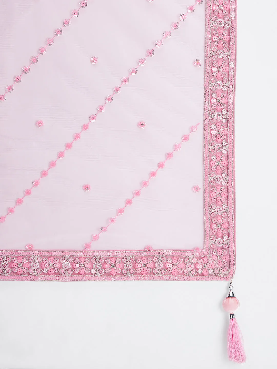 Pink Net Sequins, Zarkan and thread embroidery Semi-Stitched Lehenga choli & Dupatta