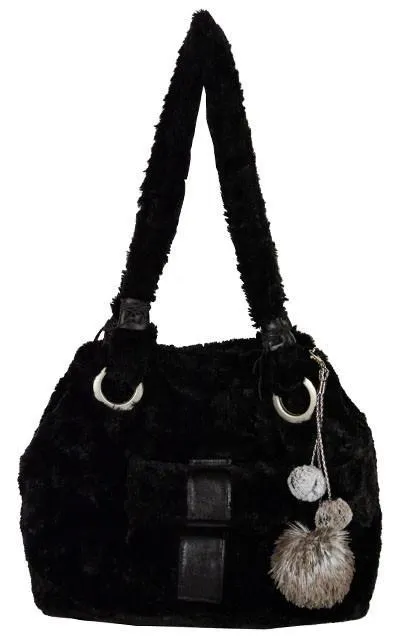 Pom Pom Key Chain - Arctic Fox Faux Fur with Birch