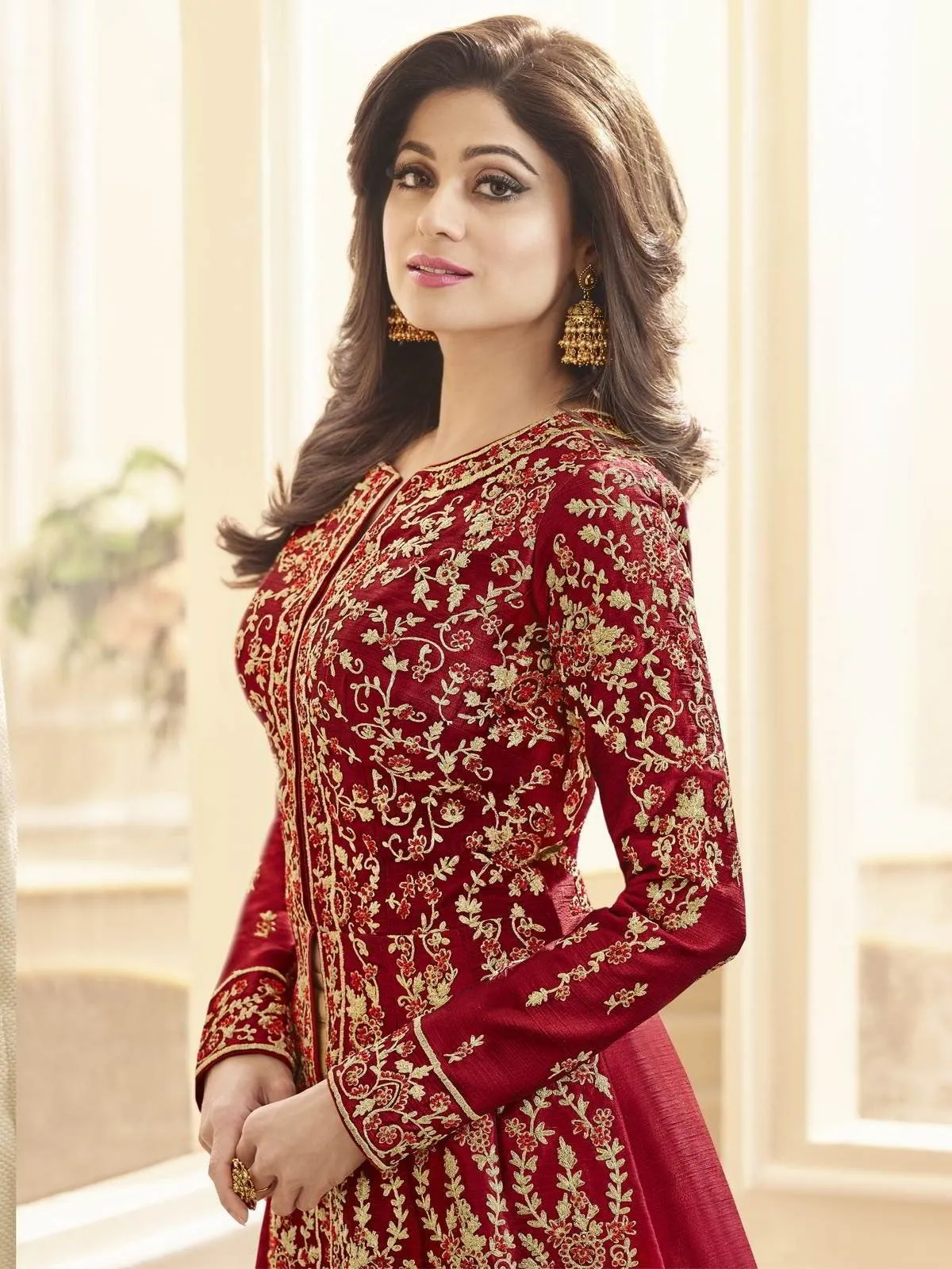 Red Bridal Flared Slit Style Lehenga Suit Set