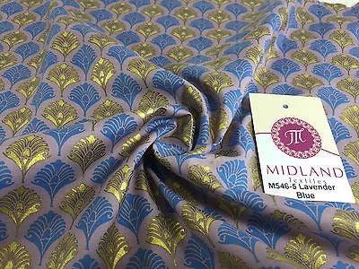 Retro Peacock Bird Feather Flower Fan Gold Lacquered Cotton Lawn Fabric 58" M546