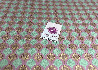 Retro Peacock Bird Feather Flower Fan Gold Lacquered Cotton Lawn Fabric 58" M546