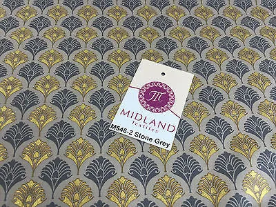 Retro Peacock Bird Feather Flower Fan Gold Lacquered Cotton Lawn Fabric 58" M546