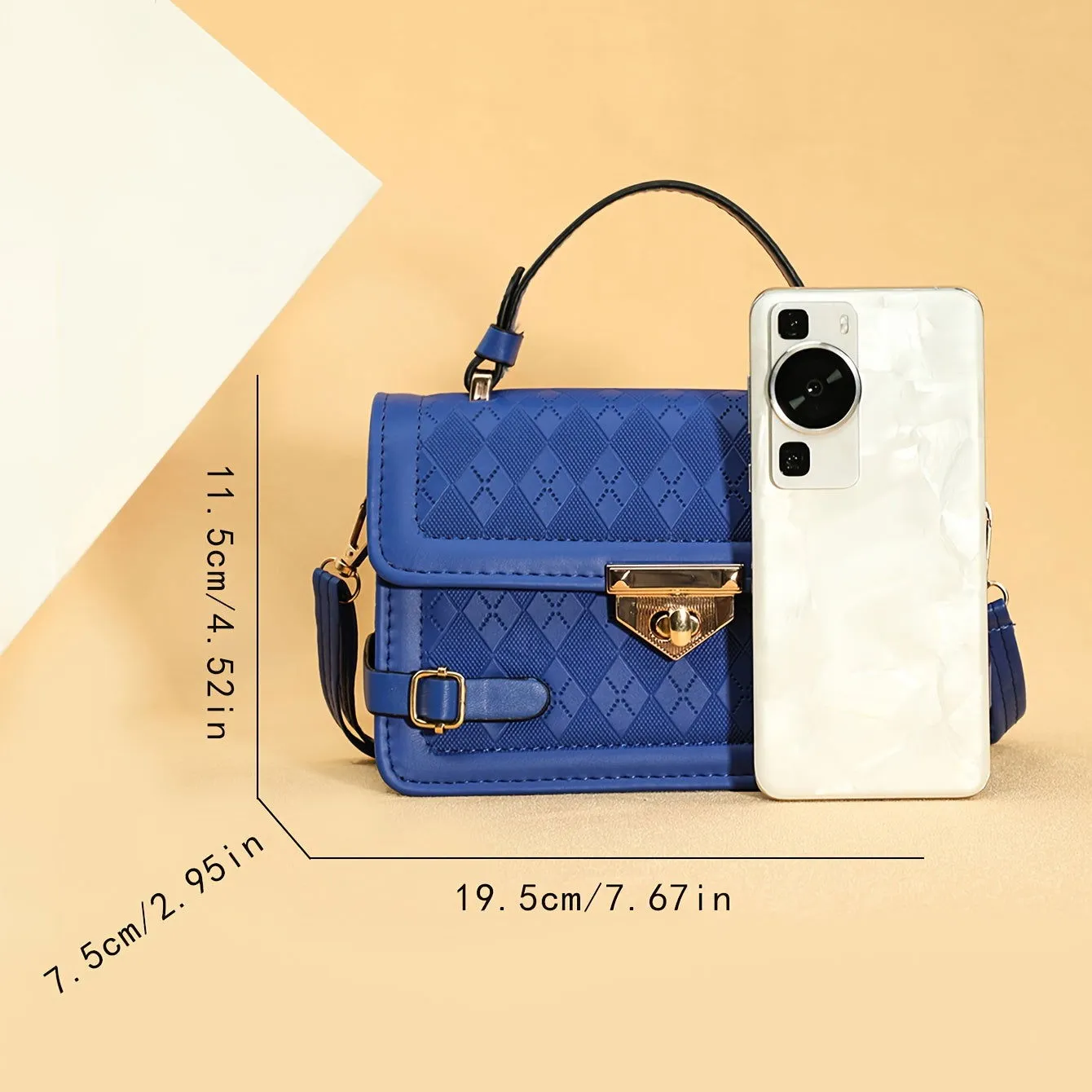 Retro Square Argyle Embossed Crossbody Handbags