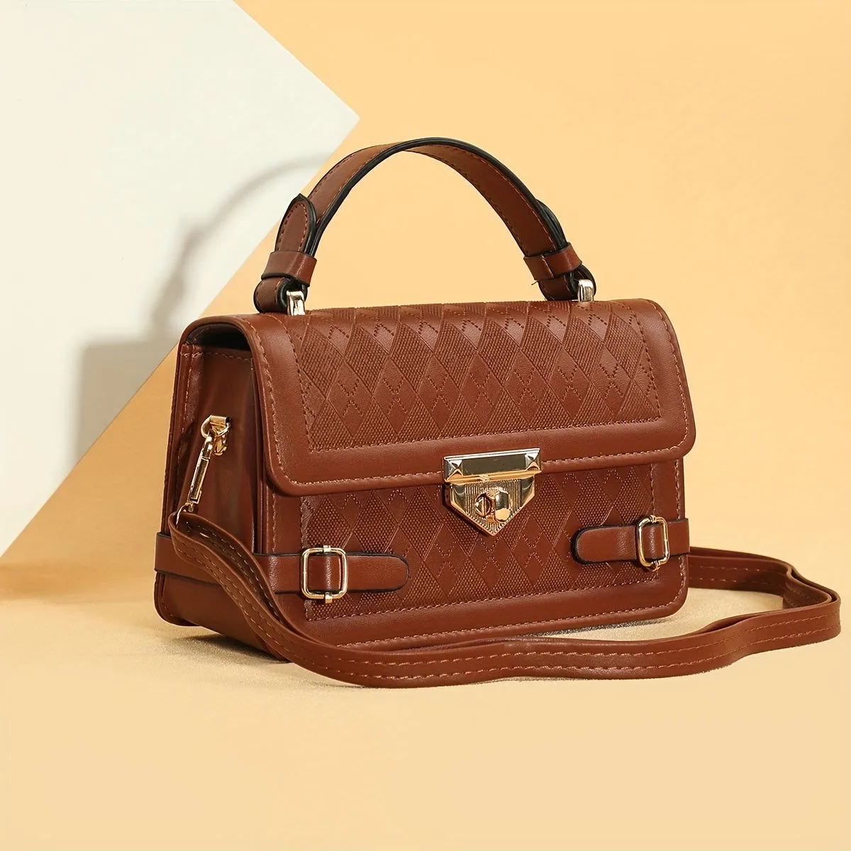Retro Square Argyle Embossed Crossbody Handbags