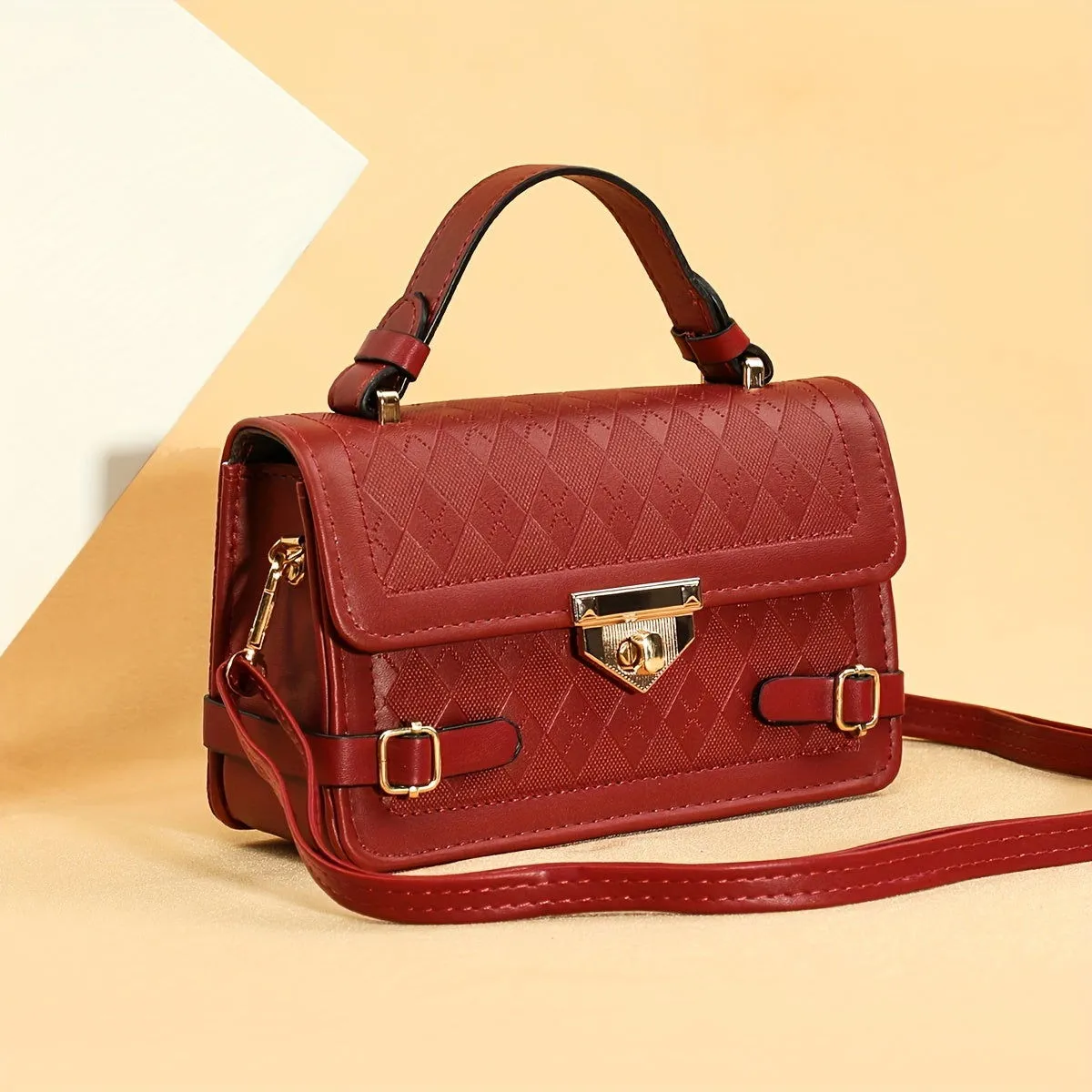 Retro Square Argyle Embossed Crossbody Handbags