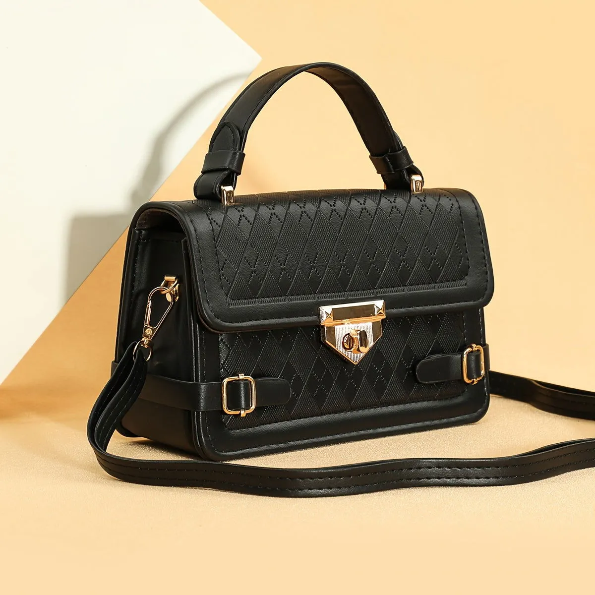 Retro Square Argyle Embossed Crossbody Handbags