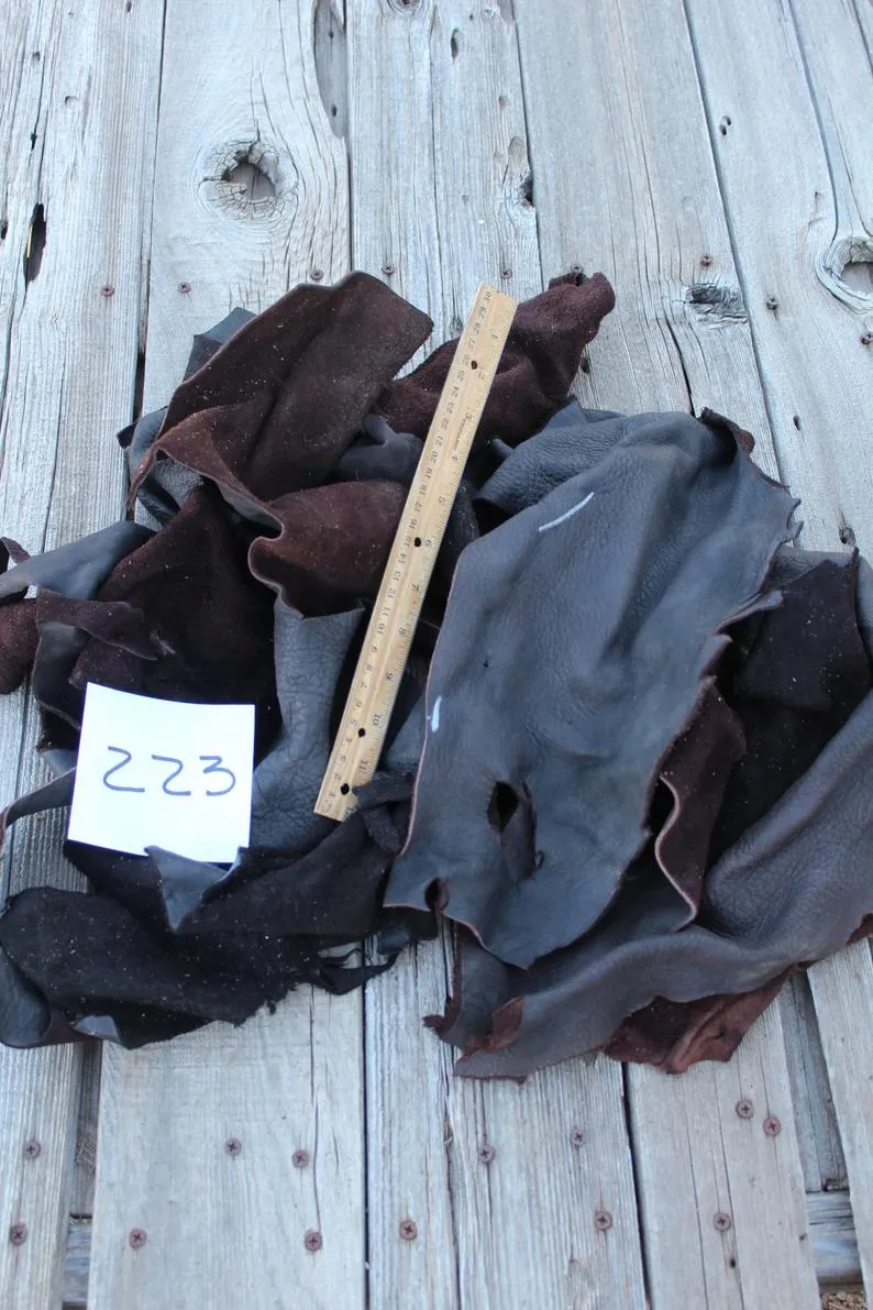 Soft brown leather scraps , Elkskin scraps , Scrap craft leather pieces , 223