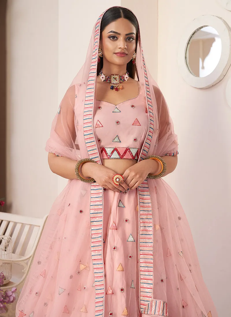 Soft Peach Sequence Embroidery Festive Lehenga Choli