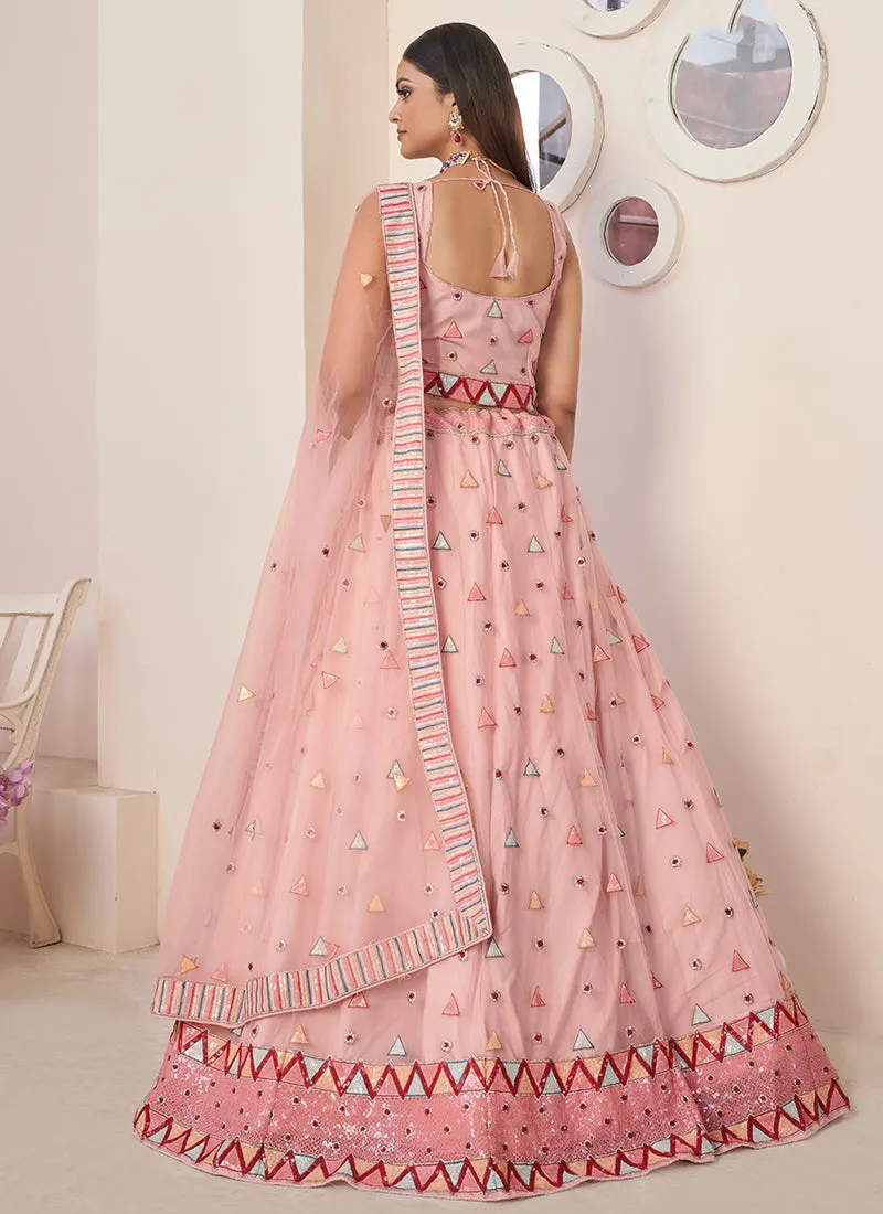 Soft Peach Sequence Embroidery Festive Lehenga Choli