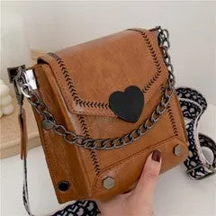 Square Shoulder Bag w/Heart Clasp & Contrast Stitching - #4191-4194