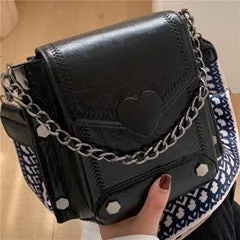 Square Shoulder Bag w/Heart Clasp & Contrast Stitching - #4191-4194