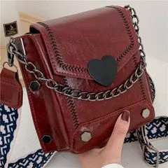 Square Shoulder Bag w/Heart Clasp & Contrast Stitching - #4191-4194