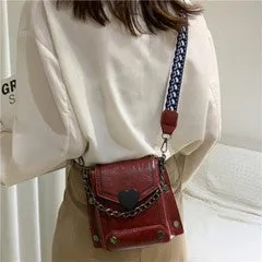 Square Shoulder Bag w/Heart Clasp & Contrast Stitching - #4191-4194