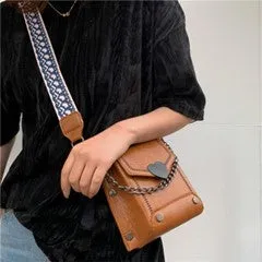 Square Shoulder Bag w/Heart Clasp & Contrast Stitching - #4191-4194