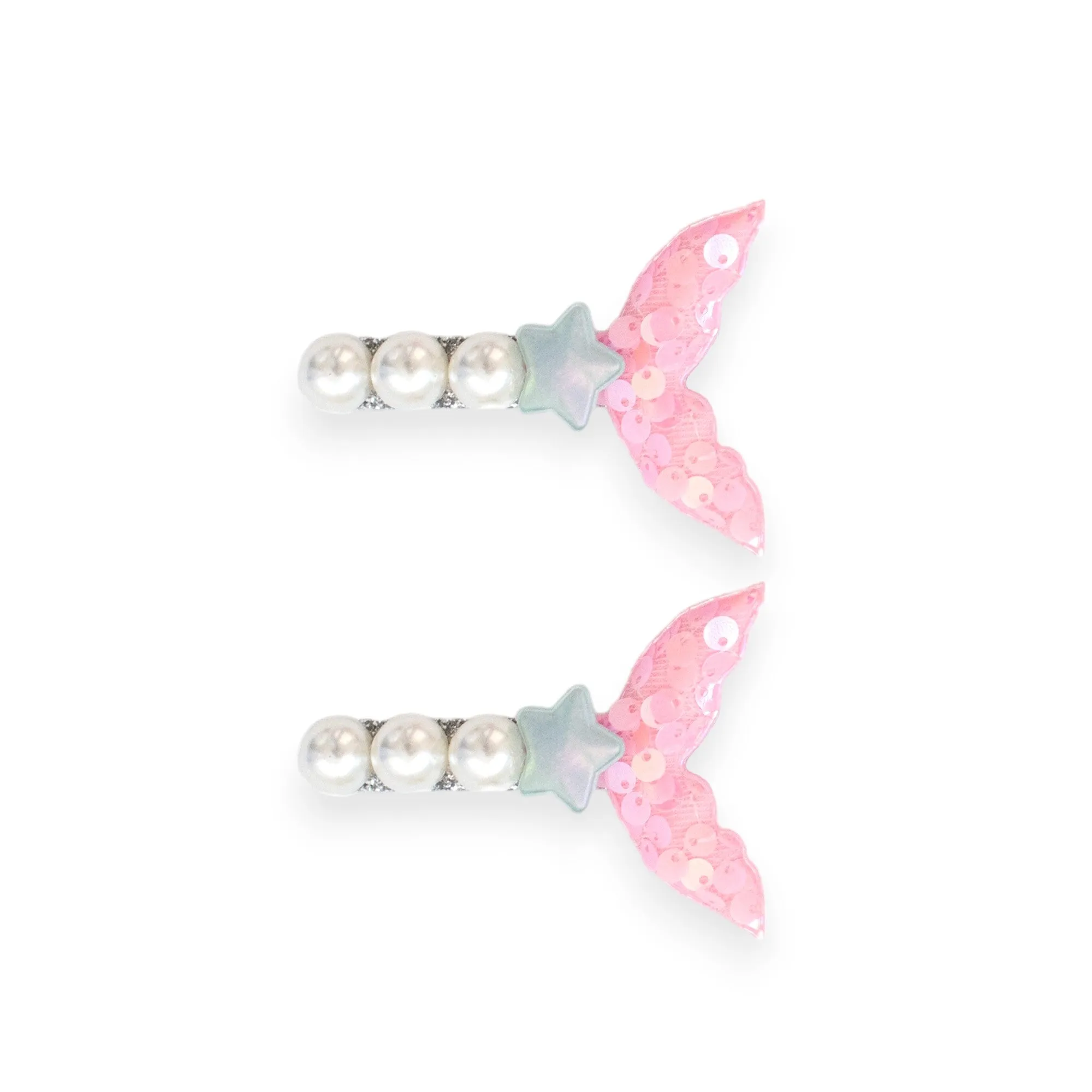 Summer Crystal 2Pcs Pearl Sequins Mermaid Tail Hair Clips For Girls