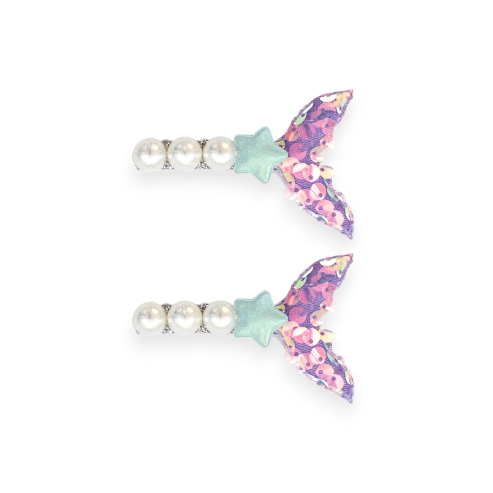 Summer Crystal 2Pcs Pearl Sequins Mermaid Tail Hair Clips For Girls