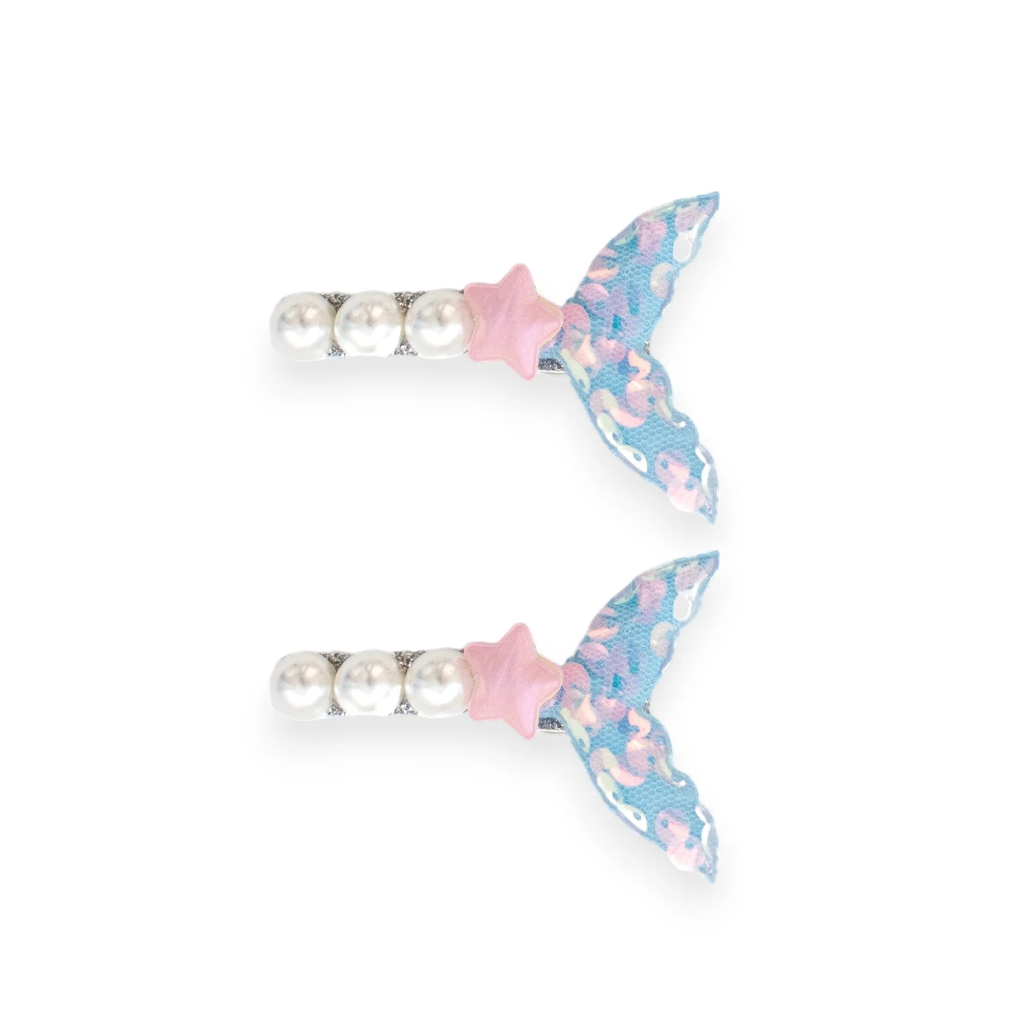 Summer Crystal 2Pcs Pearl Sequins Mermaid Tail Hair Clips For Girls