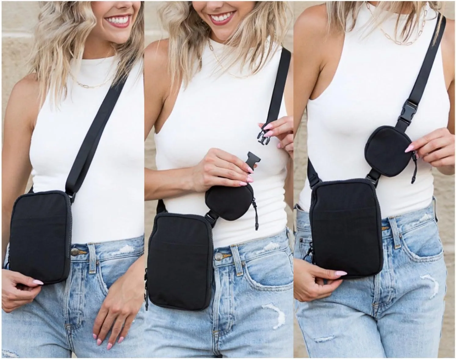 Tapp Collections Unisex Mini Crossbody Belt Bag with Adjustable Strap and Removable Small Pouch - Blue