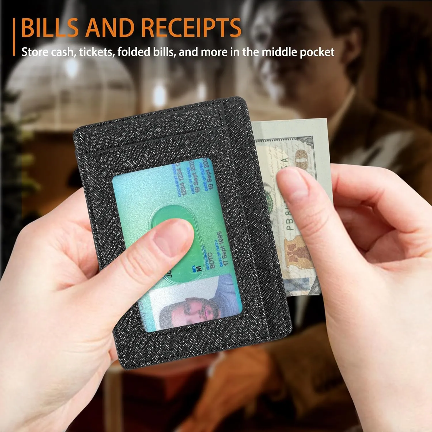 Travelambo Front Pocket Minimalist Leather Slim Wallet RFID Blocking Medium Size