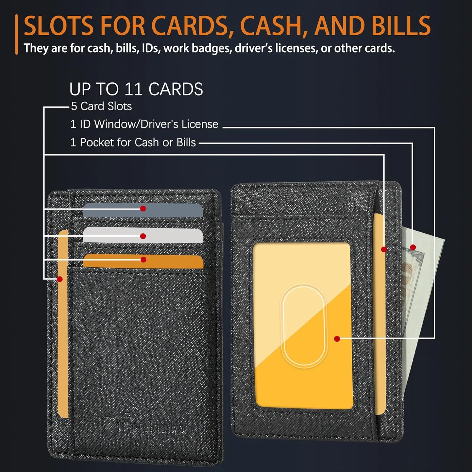 Travelambo Front Pocket Minimalist Leather Slim Wallet RFID Blocking Medium Size