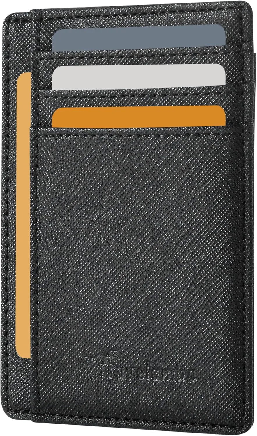 Travelambo Front Pocket Minimalist Leather Slim Wallet RFID Blocking Medium Size