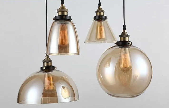 Vintage Amber Dome Pendant Light