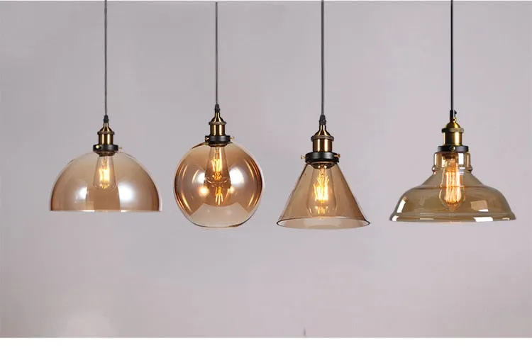 Vintage Amber Dome Pendant Light