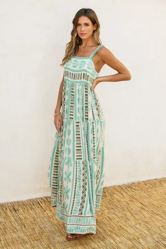 Waitlist 2/5 ♥ Bethany Sleeveless Abstract Print Maxi Dress Green