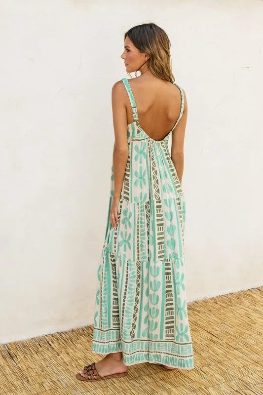 Waitlist 2/5 ♥ Bethany Sleeveless Abstract Print Maxi Dress Green