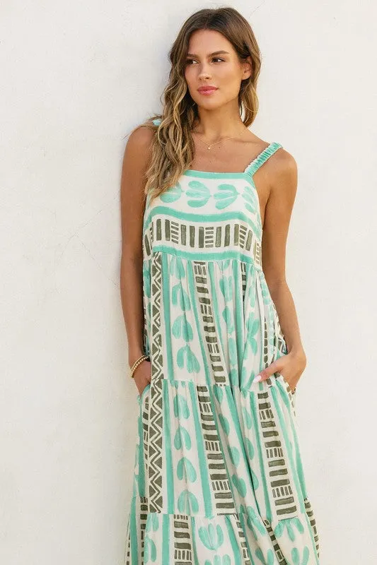 Waitlist 2/5 ♥ Bethany Sleeveless Abstract Print Maxi Dress Green